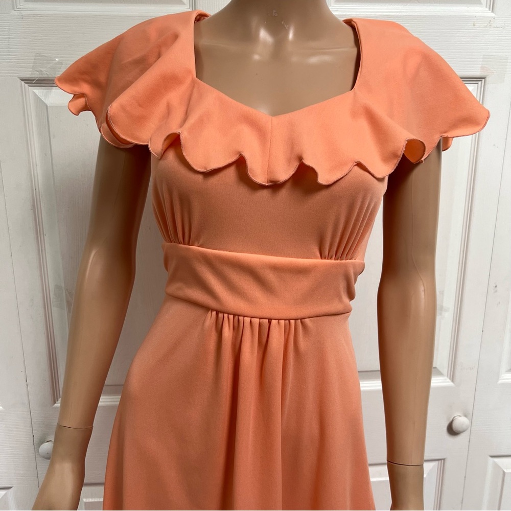 VTG 70-s Peach Orange Maxi Dress Size S Sleeveless Evening Regancy - Picture 5 of 16
